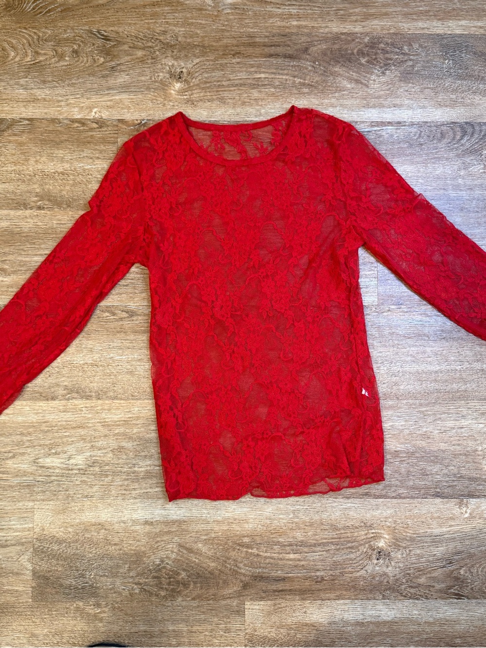 Red Lace Long-Sleeve Women's Top